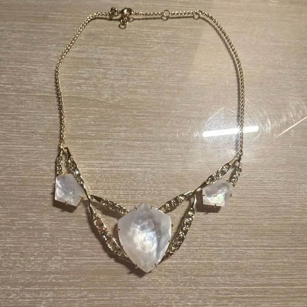 Alexis Bittar Miss Havisham Mother of Pearl & Crystal Doublet Bib Necklace